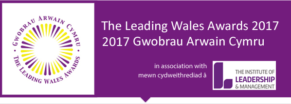 The Leading Wales Awards 2017 logo and text. In association with The Institute of Leadership & Management.