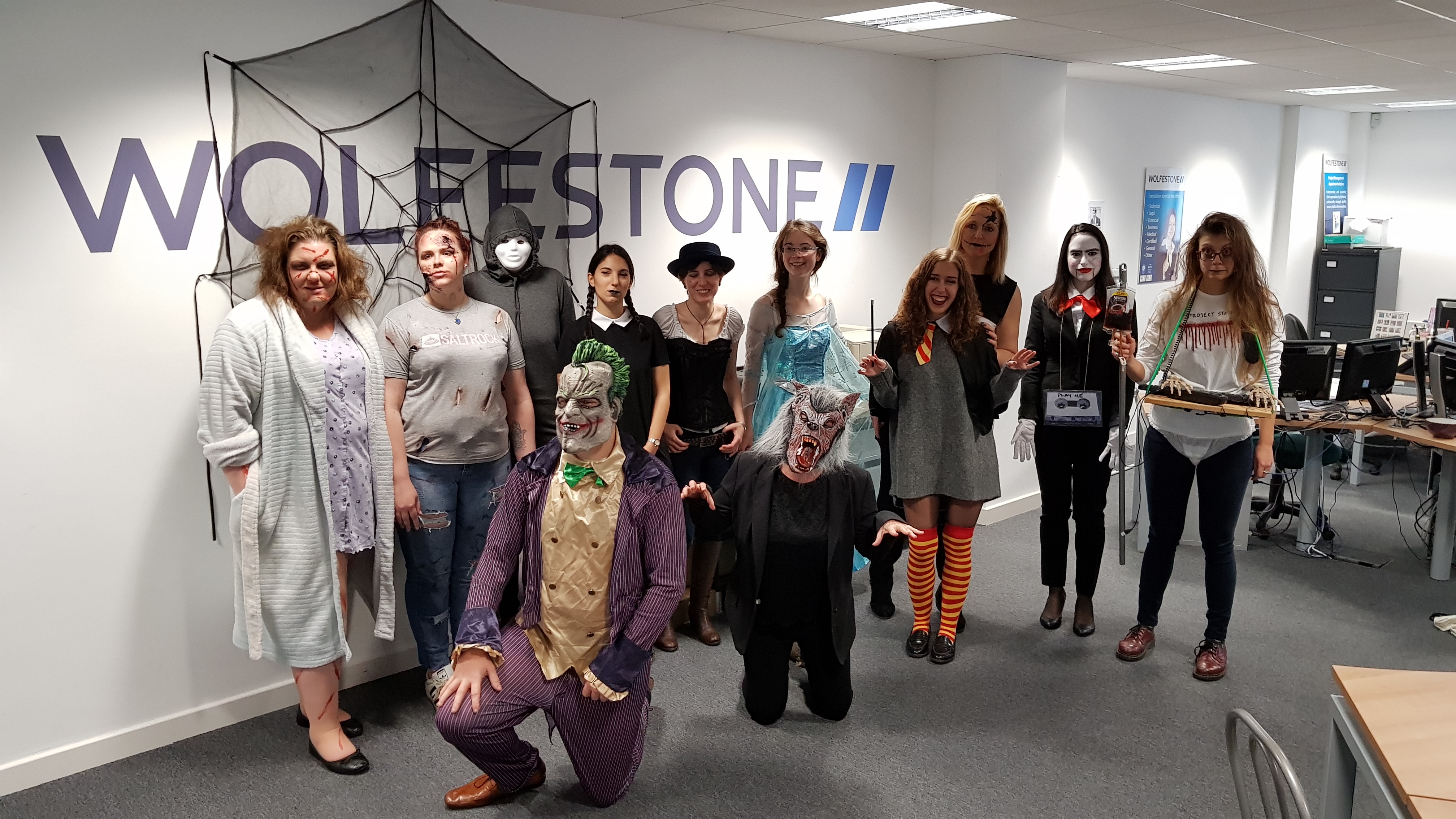 Photograph of Wolfestone employees in their Halloween costumes.
