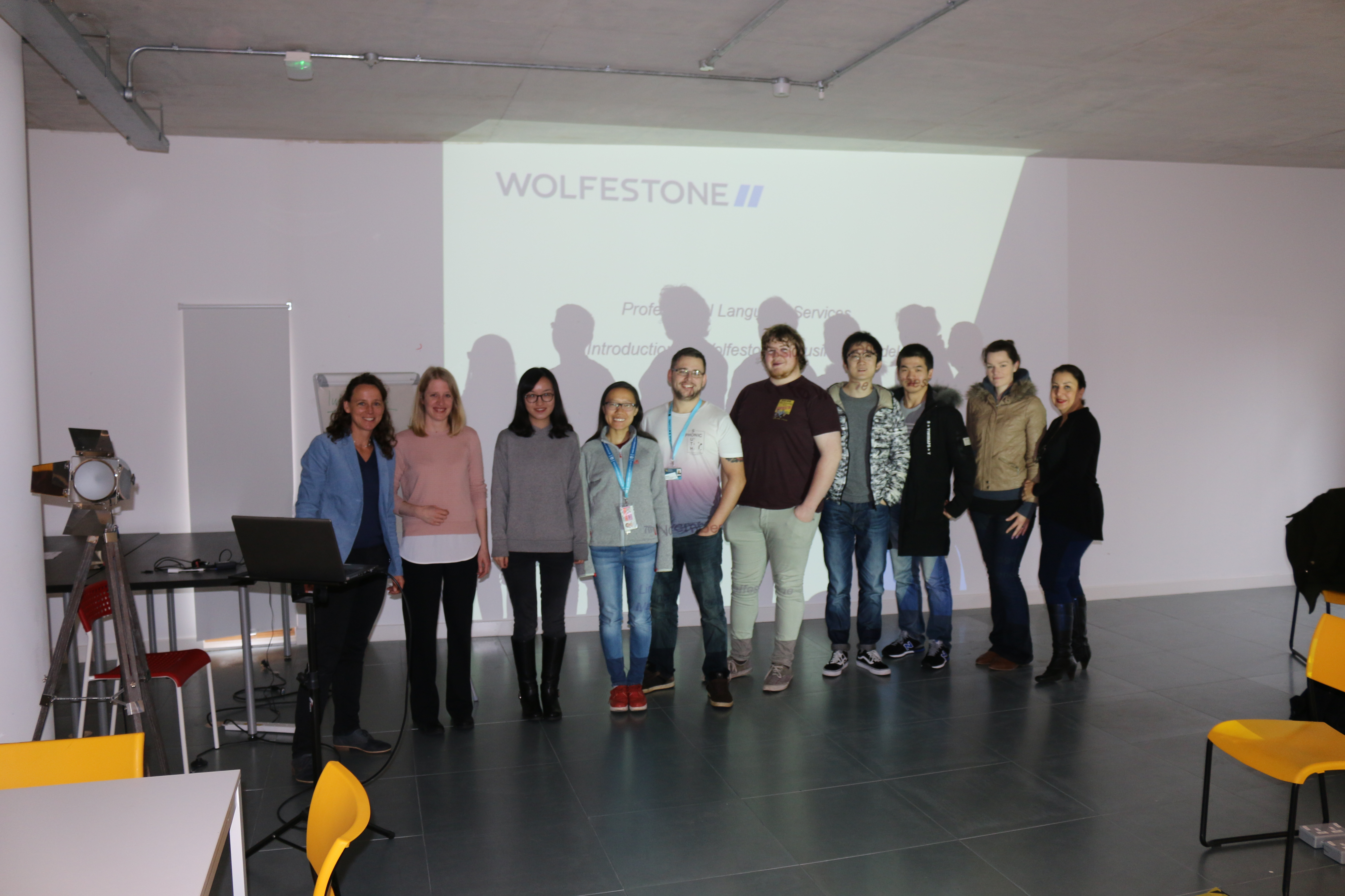 Group photo of students and Wolfestone's Linda Roper.