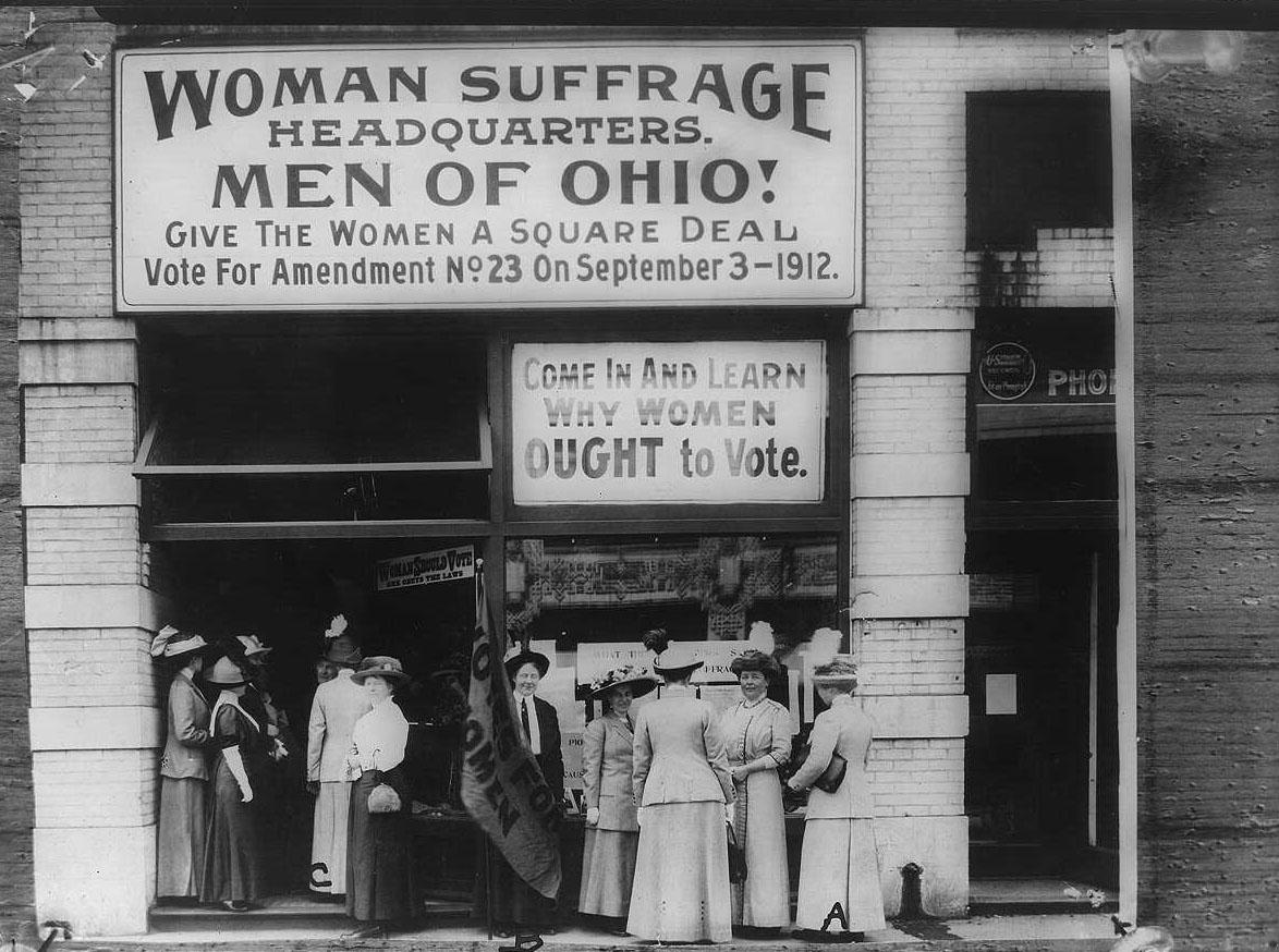 A black and white image of the Woman Suffrage movement in 1912.