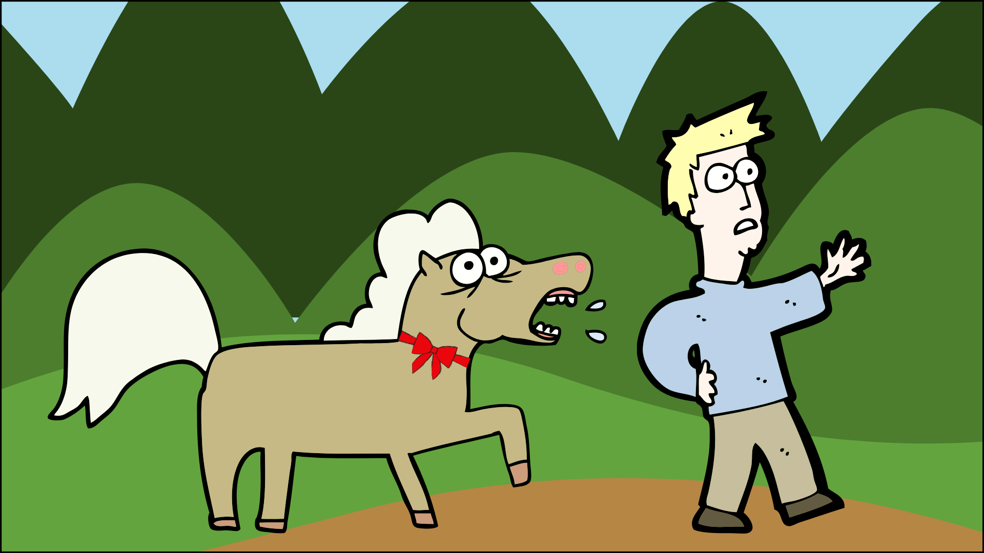 Man running from horse