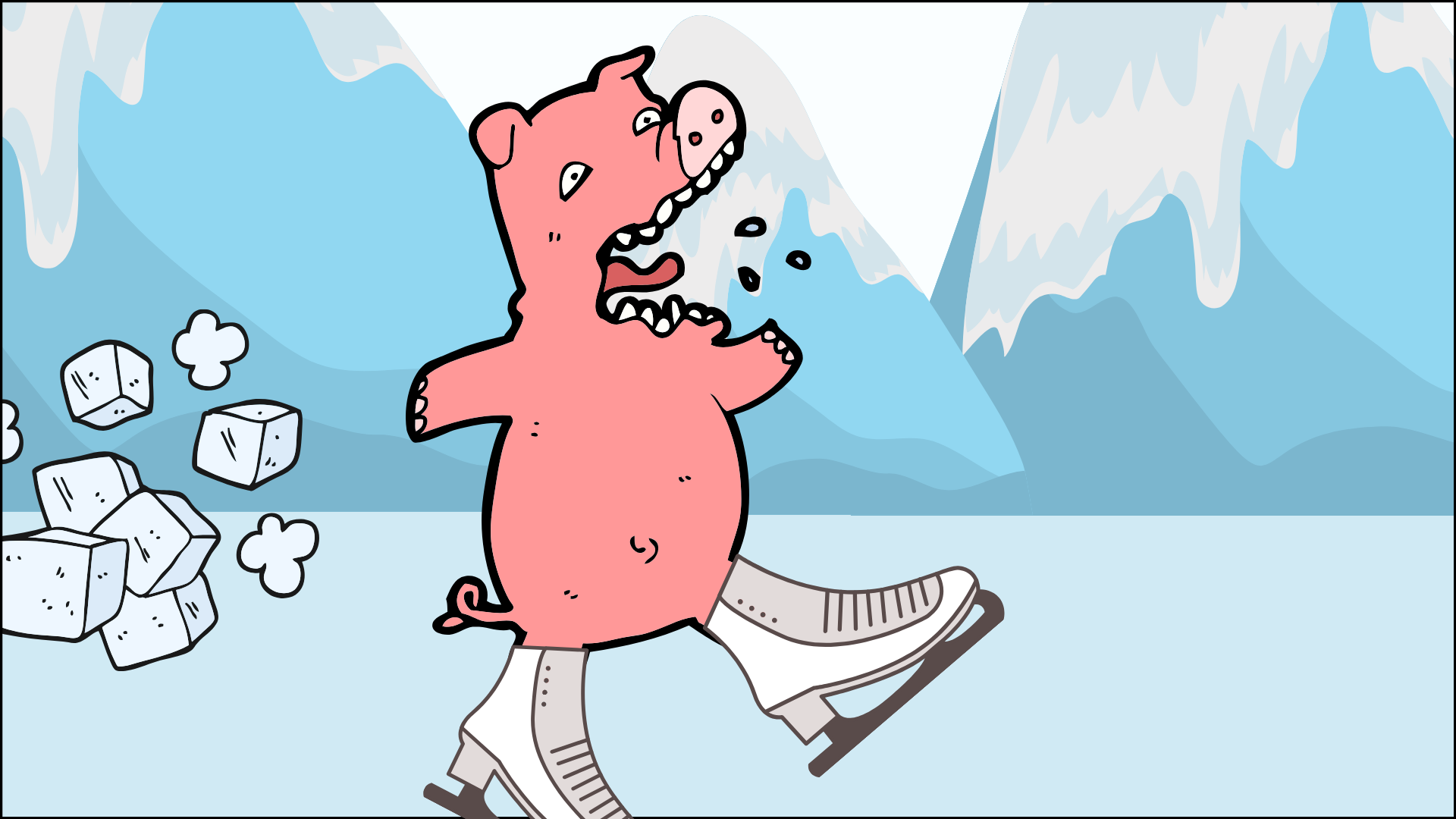 Pig falling on ice