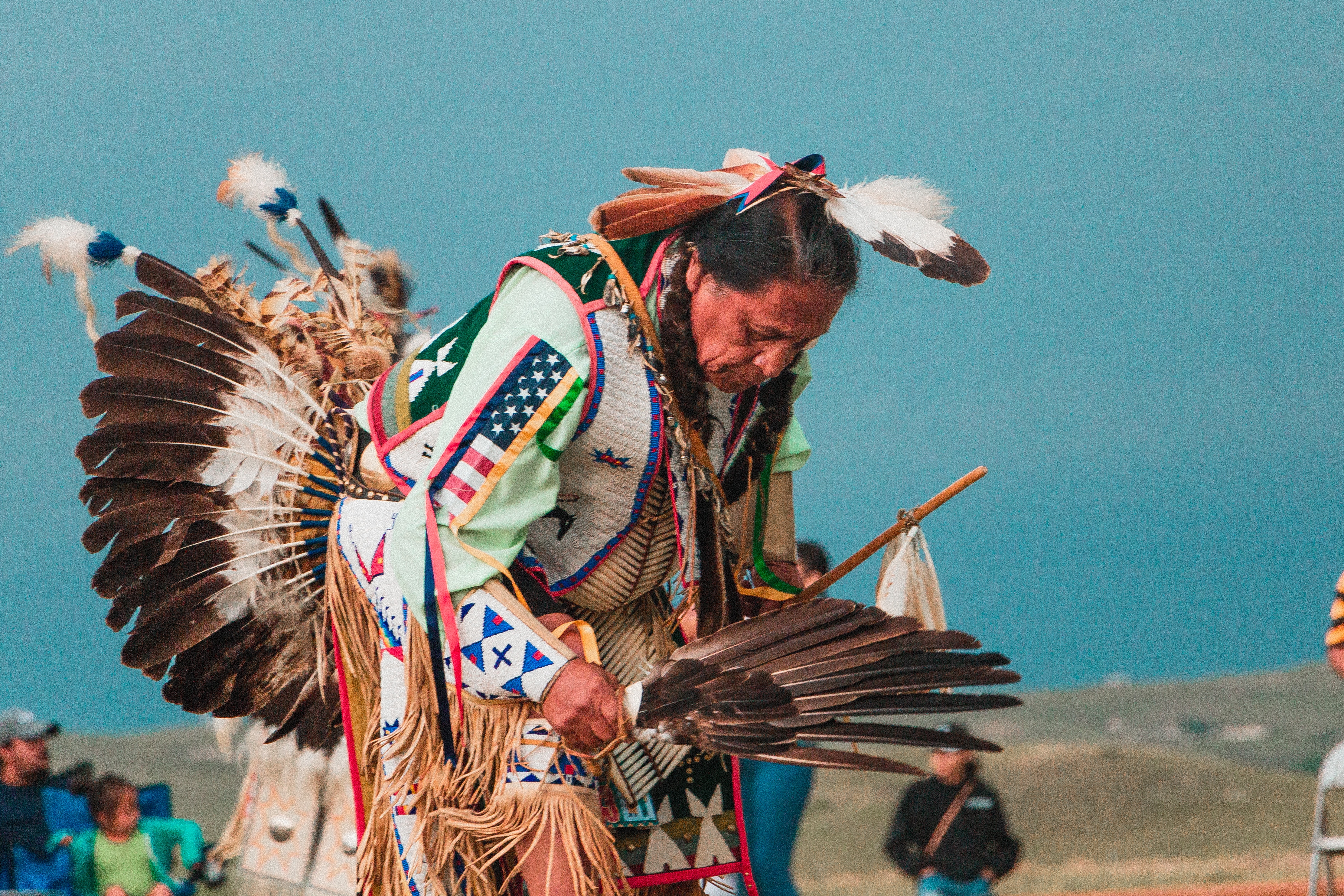 An indigenous North American of the Lakota tribe at a Pow Wow festival in South Dakota.