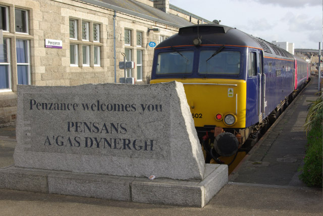 A Cornish language sign at a railway station