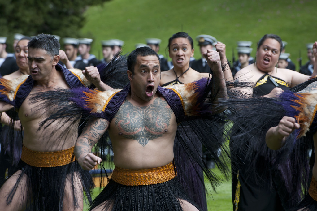 Māoris performing the haka wardance.